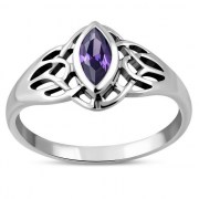 Large Celtic Knot Amethyst CZ Silver Ring, r545